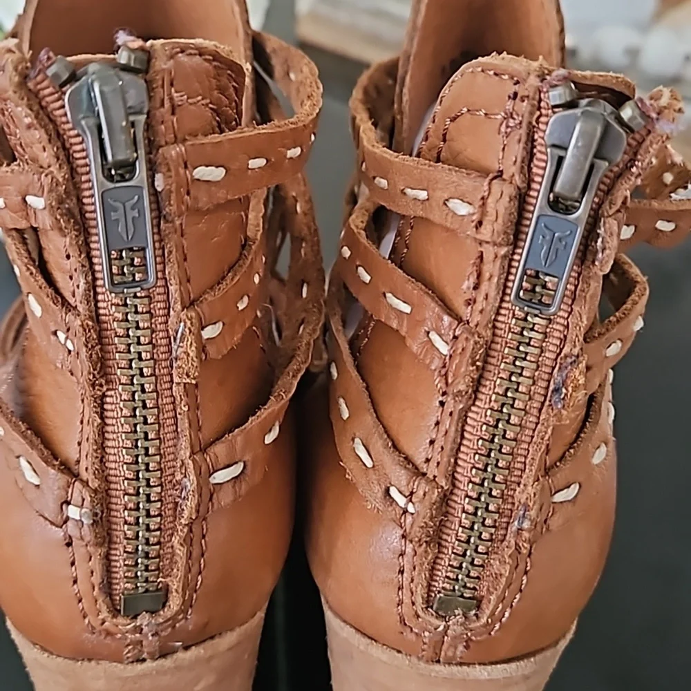 Frye Naomi Pickstitch Whiskey Colored Leather Ankle Boots - Picture 7 of 11